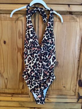 Never Worn Leopard Print Halter One-Piece Swimsuit